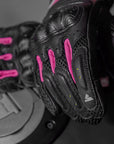 close up of Black and pink women's motorcycle gloves Rush lady  from Shima
