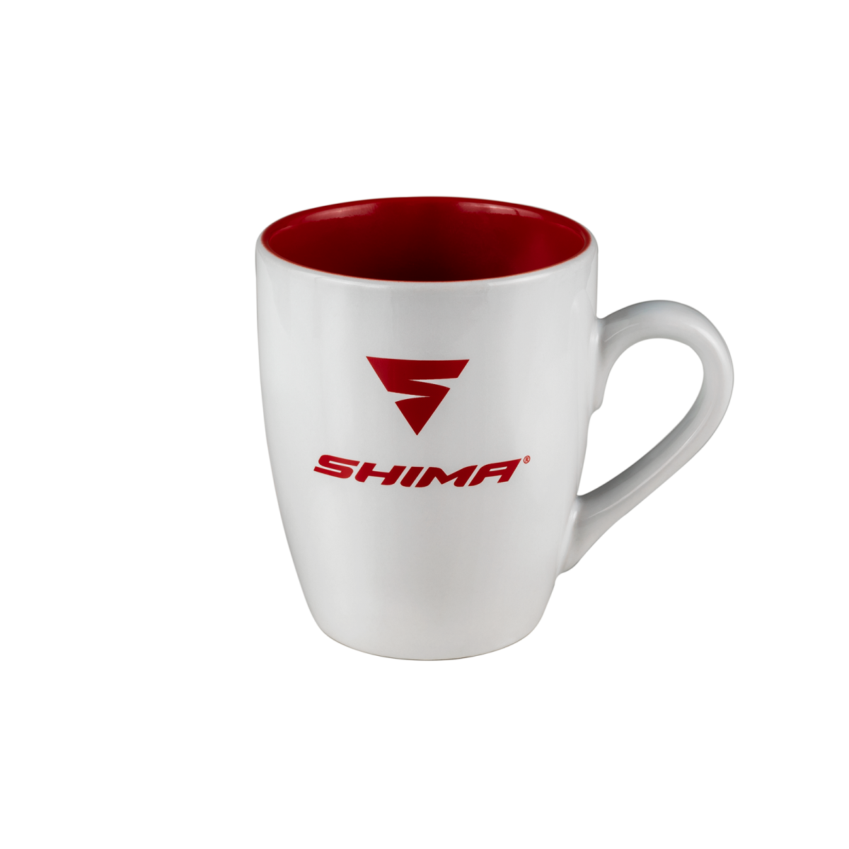 Red and white mug with shima logo