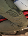 A close up of the knee of Khaki green women's motorcycle cargo pants GIRO from shima