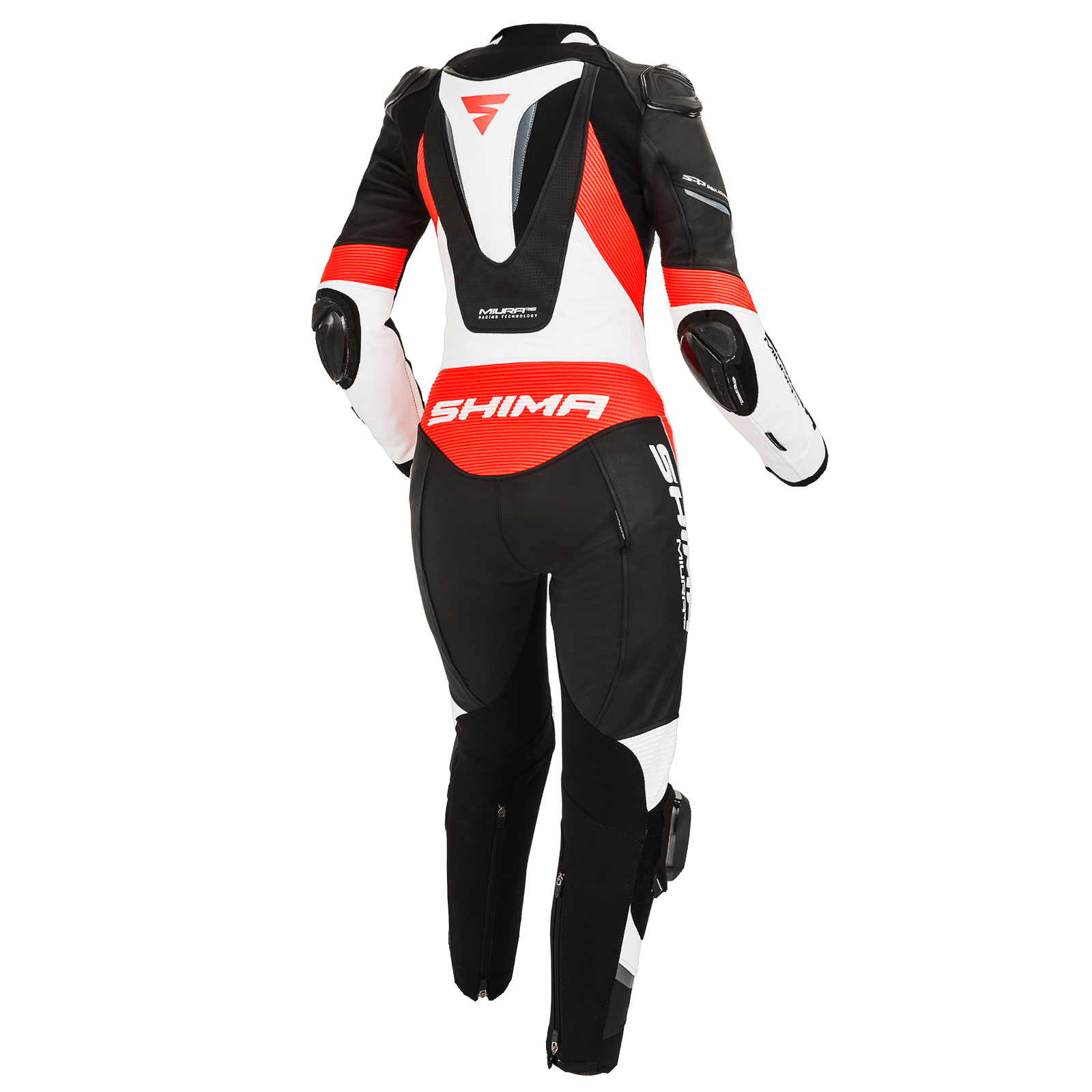 The back of Women's racing suit MIURA RS in black, white and fluo from Shima 