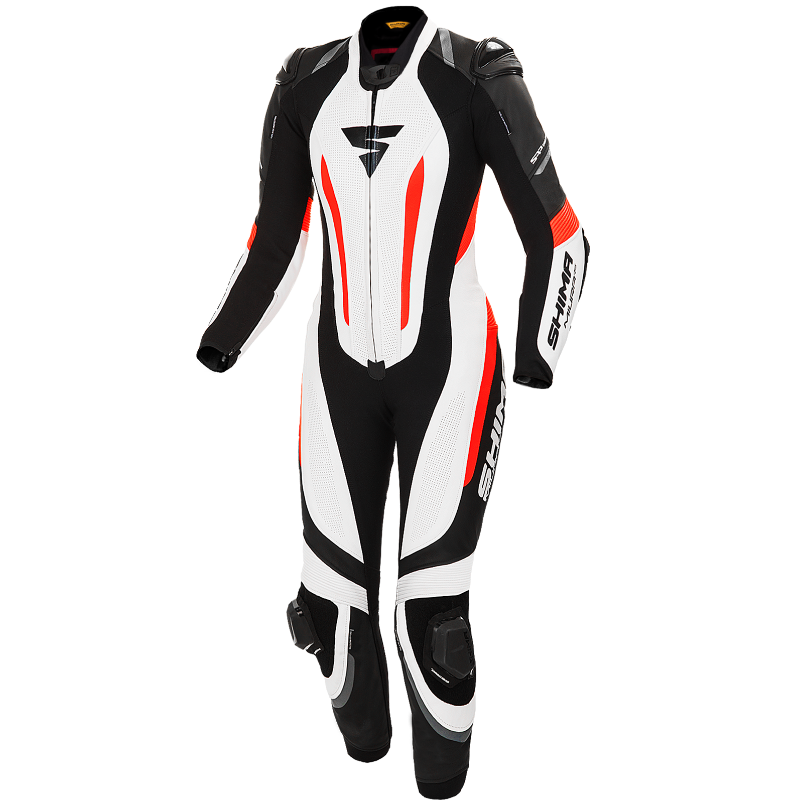 The front of Women's racing suit MIURA RS in black, white and fluo from Shima 