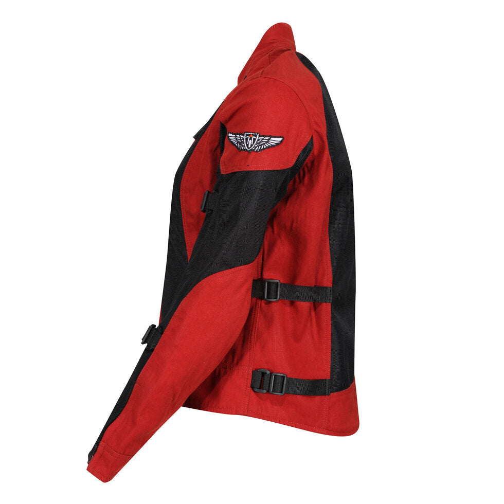 The side of Women&#39;s motorcycle summer mesh Jodie jacket from Motogirl in red and black