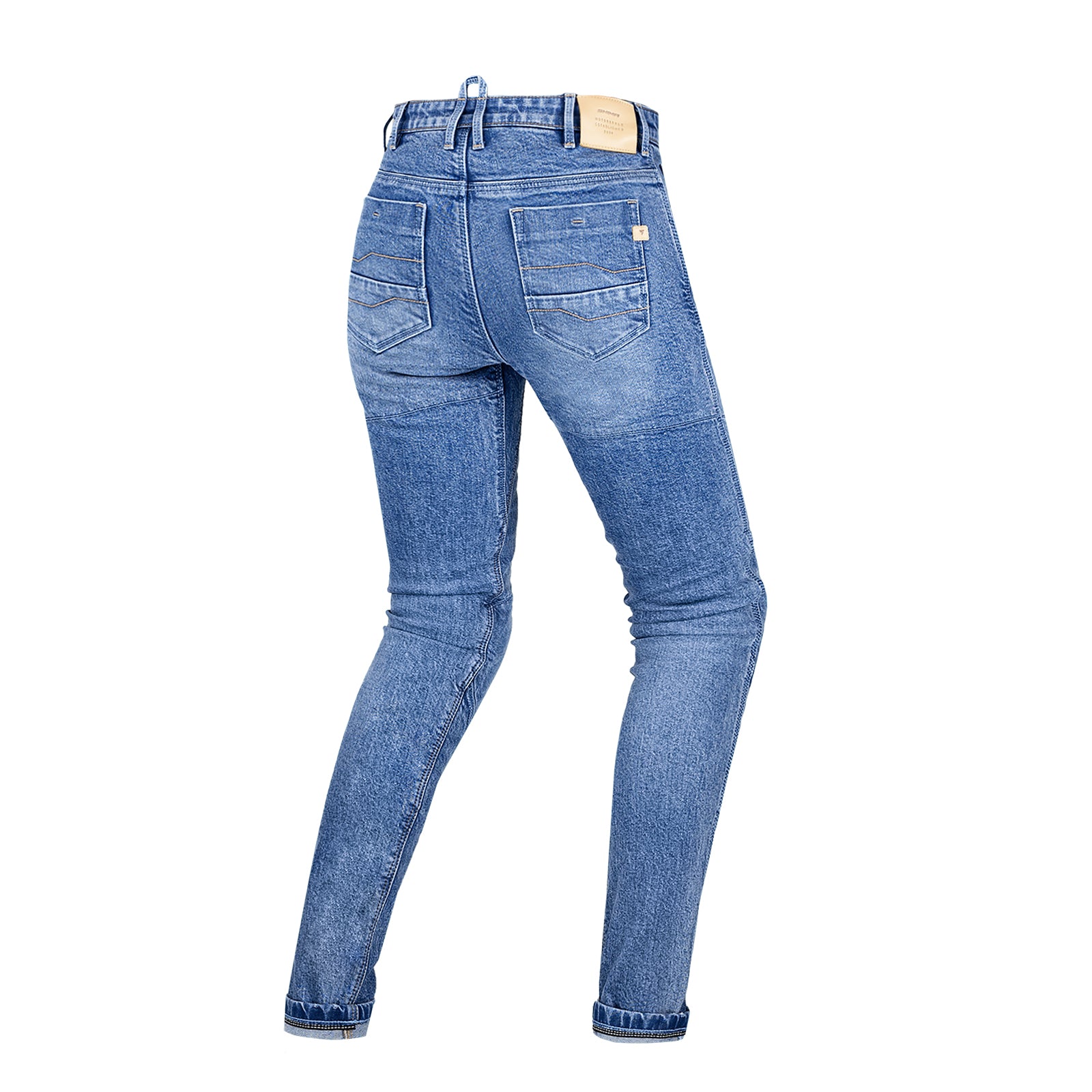 Light blue motorcycle jeans for women from shima from the back